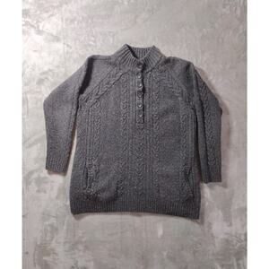 Soft Surroundings Women's M Gray Cable Knit Sweater Academia Fisherman Preppy